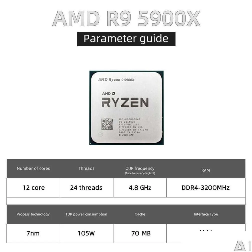 AMD New Ryzen 9 5900X 3.7 GHz 12-Core 24-Thread CPU Processor AM4 Gamer R9 5900X CPU Parts Accessories 7NM 64M 100-000000061