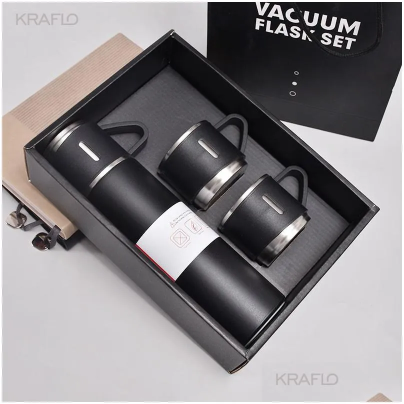 Double Stainless Steel 500ML Water bottles 3 In 1 set of Thermos Mug Leak Proof Travel Flasks Cup Cup for Tea Water Coffee Thermo Cafe Gift