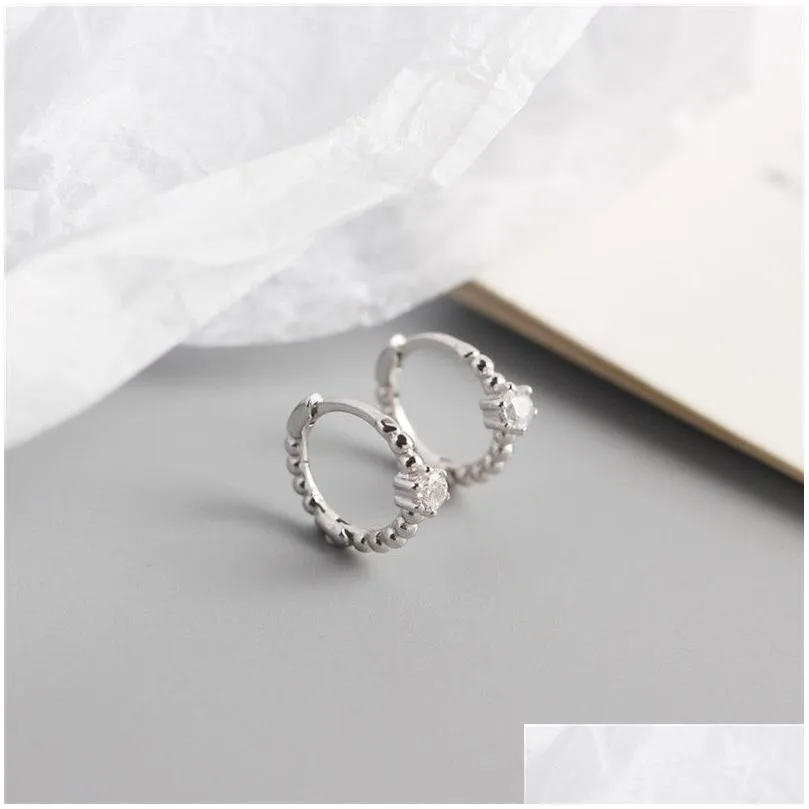 100% 925 Sterling Silver White CZ Zircon with Round Beads Stud Earrings Small Circle Earring for Women Fine Jewelry Wedding Party Gifts