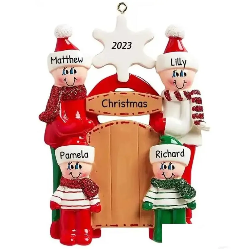 Christmas Decorations 2023 Happy Family Diy Resin Christmas Ornaments Pendant Tree Decoration Drop Delivery Home Garden Festive Party Dhnd3