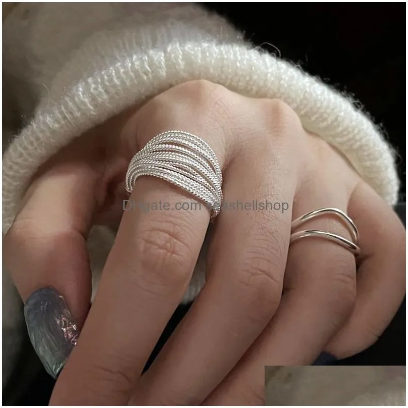 Band Rings Sterling Sier Unique Lines Rings For Women Jewelry Finger Adjustable Open Vintage Ring Party Birthday Gift Drop Delivery Je Dh1Um