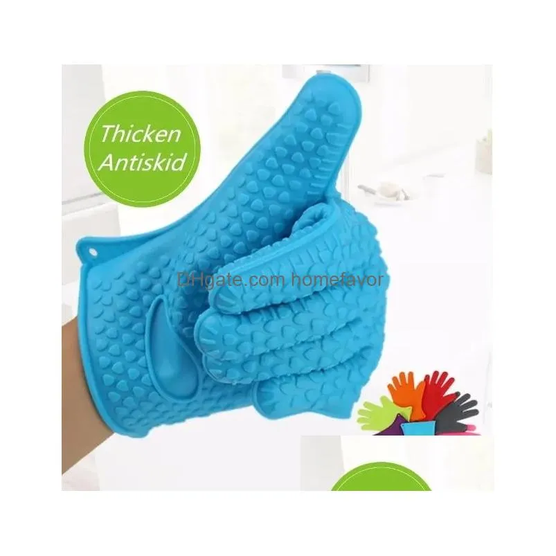 kitchen microwave oven baking gloves thermal insulation anti slip silicone five-finger heat resistant safe non-toxic gloves b1026
