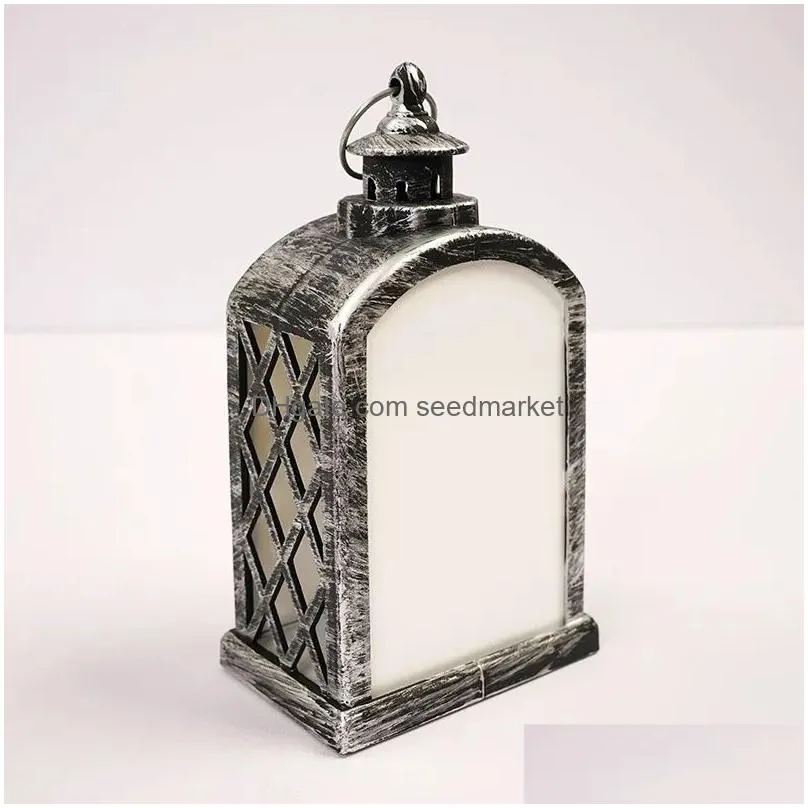 sublimation christmas led lanterns fireplace lamp handheld light double sided for home and outdoor decorations b1114