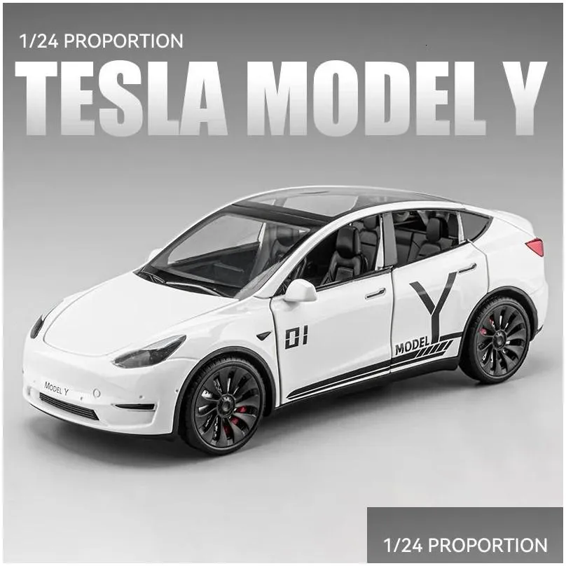 Diecast Model 1 24 Tesla Y 3 S Alloy Die Cast Toy Car Sound and Light Children s Collectibles Birthday gift 231030