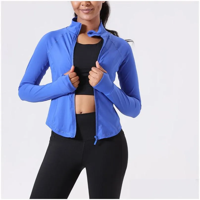 Nude Sports Coat Women`s High Neck Zipper Sports Fitness Elastic Tight Yoga Suit Slim Fit Breathable Top Long Sleeve (80029)