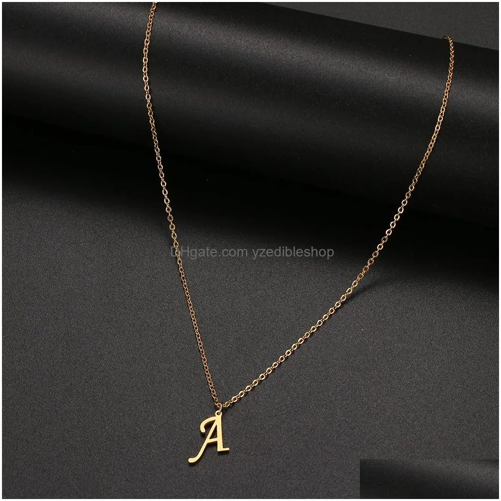 women a-z alphabet rose gold letter pendant necklaces personalization stainless steel necklace glamour jewelry