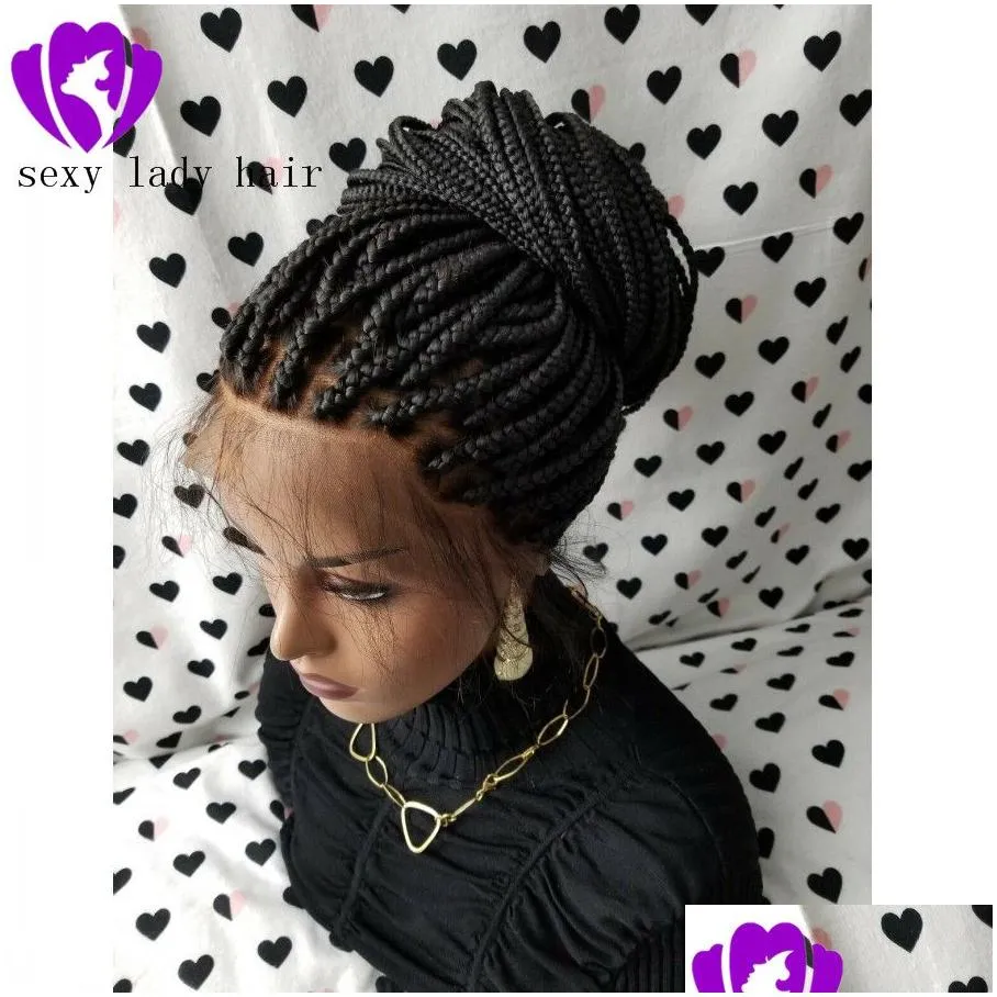 Hot Selling box Braids Wig with Baby Hair Black brazilian full Lace Front Wig Heat Resistant synthetic Braided Wig for Black Women