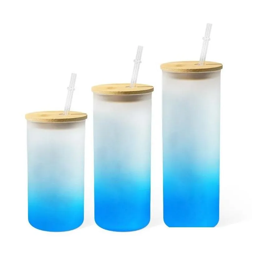 water bottles 16oz 20oz 25oz straight sublimation glass tumbler bottle with bamboo lid st blank frosted gradient colors glasses mug pr