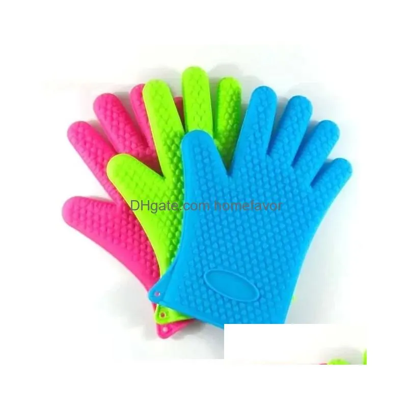 kitchen microwave oven baking gloves thermal insulation anti slip silicone five-finger heat resistant safe non-toxic gloves b1026