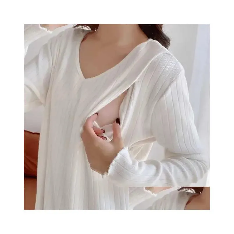 Maternity Tops Tees Clothes For Pregnant Women Long-Sleeved Knitted Maternity Sweater Loose Breastfeeding Cothes Maternity Clothes