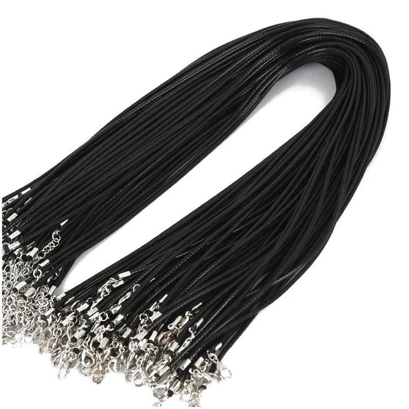 Cord & Wire 100 Pcs/Lot 1.5Mm 2Mm Black Wax Leather Snake Necklace Cord String Rope Wire Chain For Diy Fashion Jewelry Making In Bk 45 Dha5X