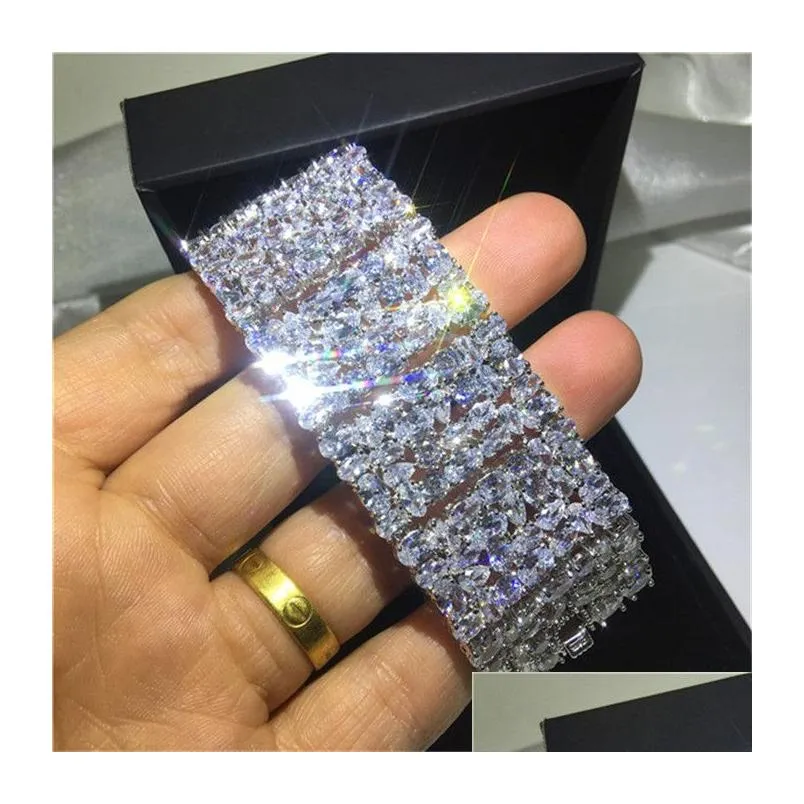 20 Style Sparkling Luxury Jewelry 925 Sterling Silver Multi Shape White Topaz CZ Diamond Gemstones Women Wedding Bracelet For Lover