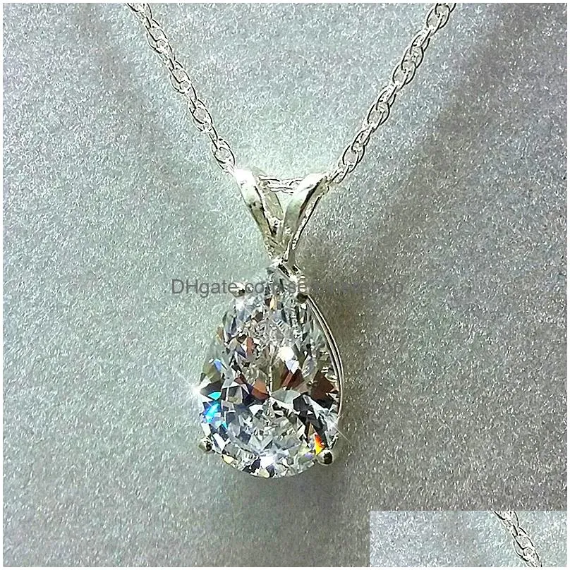 Pendant Necklaces Water Drop Cubic Zirconia Crystal Womens Necklace Simple And Elegant Female Accessories Gift Wedding Jewelry Drop De Dh8Yg