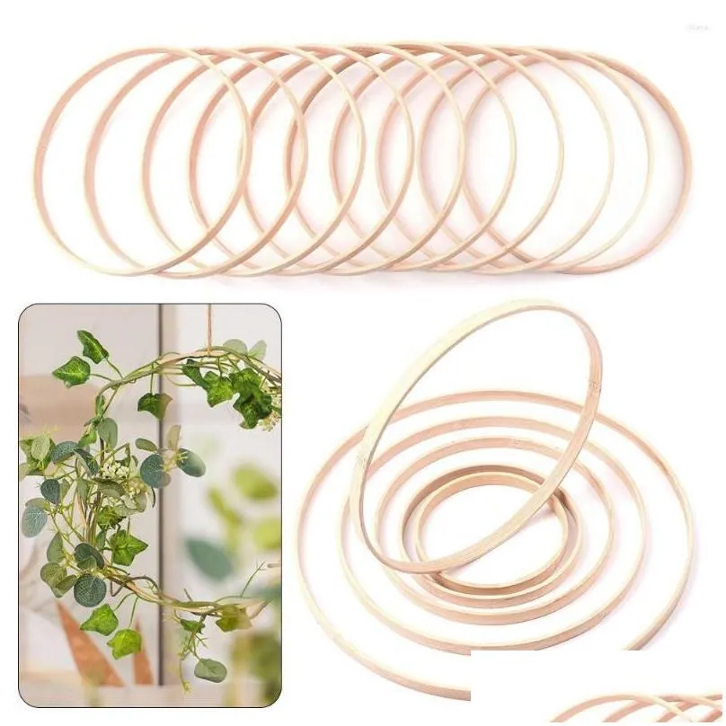 Decorative Objects & Figurines Decorative Figurines 10Pcs Tools Crafts Diy Wooden Bamboo Hoop Ring Floral Hoops Handmade Dream Catcher Dhrd0