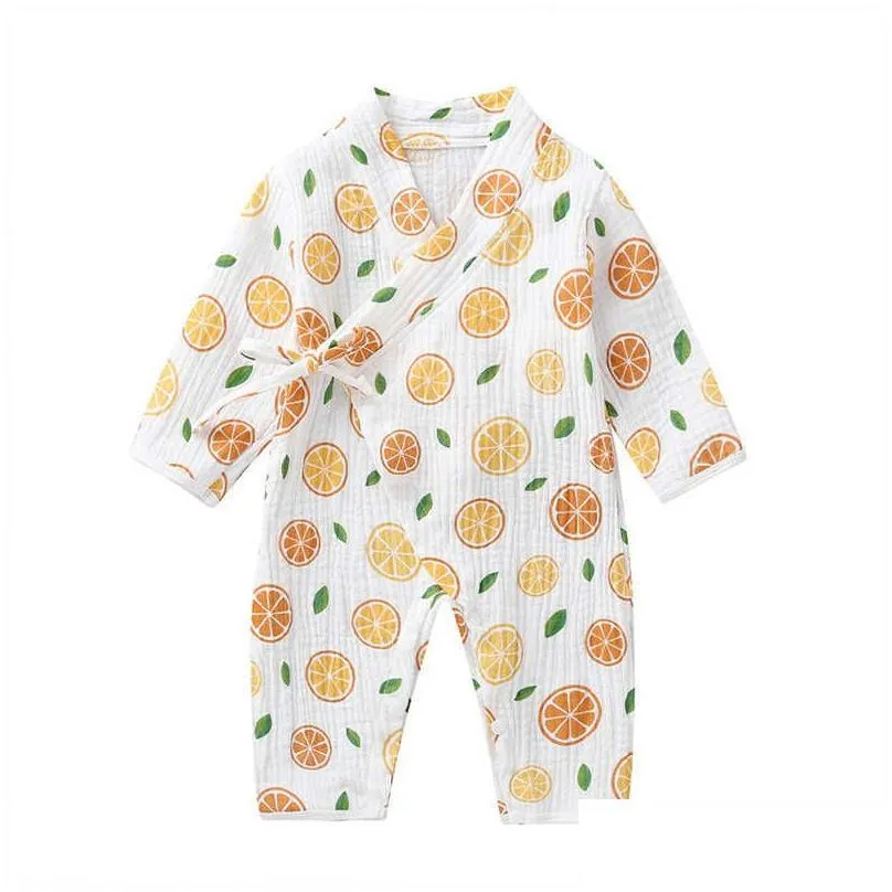 born Kimono Long-sleeved Jumpsuit Baby Cute Cartoon Gauze Organic Cotton Soft Rompers Clothes Fashion 20 210816