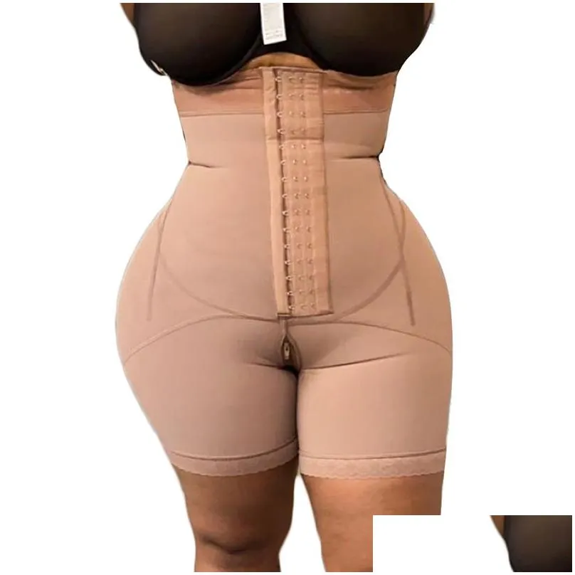 Waist Tummy Shaper Compression Women`s Shapewear Double pressure Bodysuit Flatten Abdomen Waist Trainer Adjustable Front Closure Hook-eye