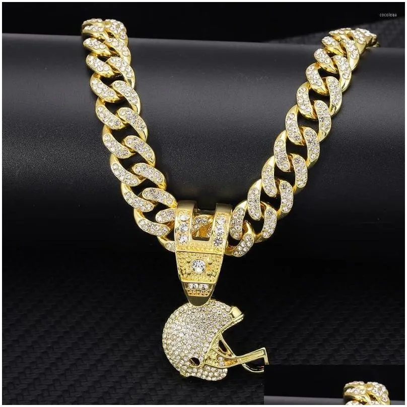 Pendant Necklaces Pendant Necklaces Hip Hop American Football Helmet Necklace With Jewelry Cuban Chain Iced Out Men Man Woman Fashion Dho0S