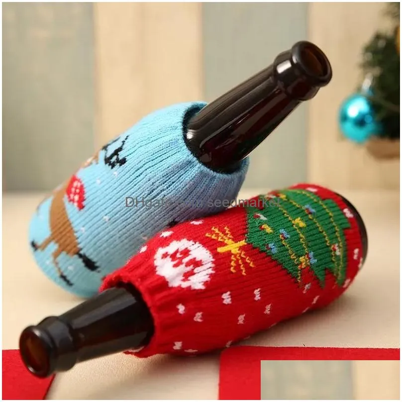 dhs christmas knitted wine bottle cover party favor xmas beer wines bags santa snowman moose beers bottles covers wholesale b1101