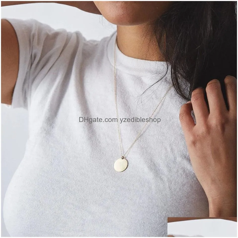 minimalist round pendant necklace for women stainless steel clavicle necklaces long chain fashion jewelry statement girl gift