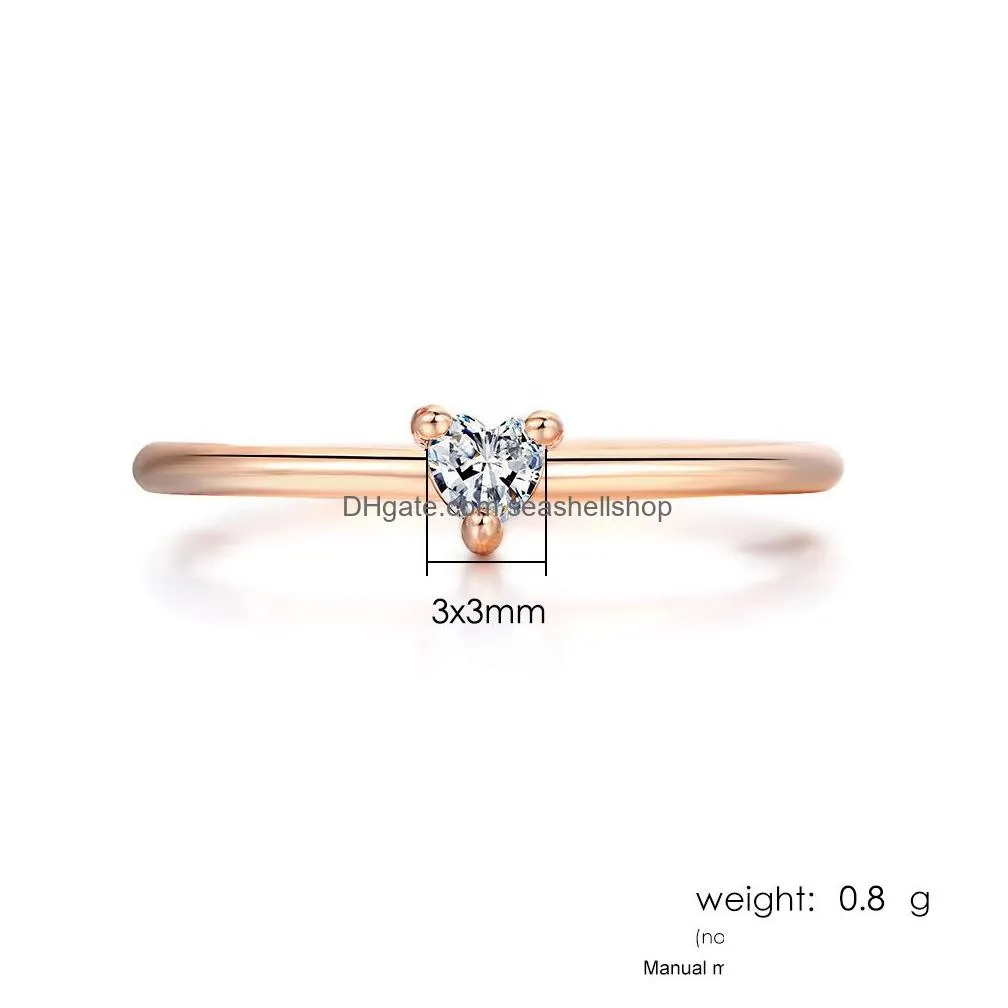 Band Rings Little Heart Shaped Rings For Women Gold Color Wedding Engagement Ring Jewellry Zircon Romantic Fashion Jewelry Drop Delive Dhqhx