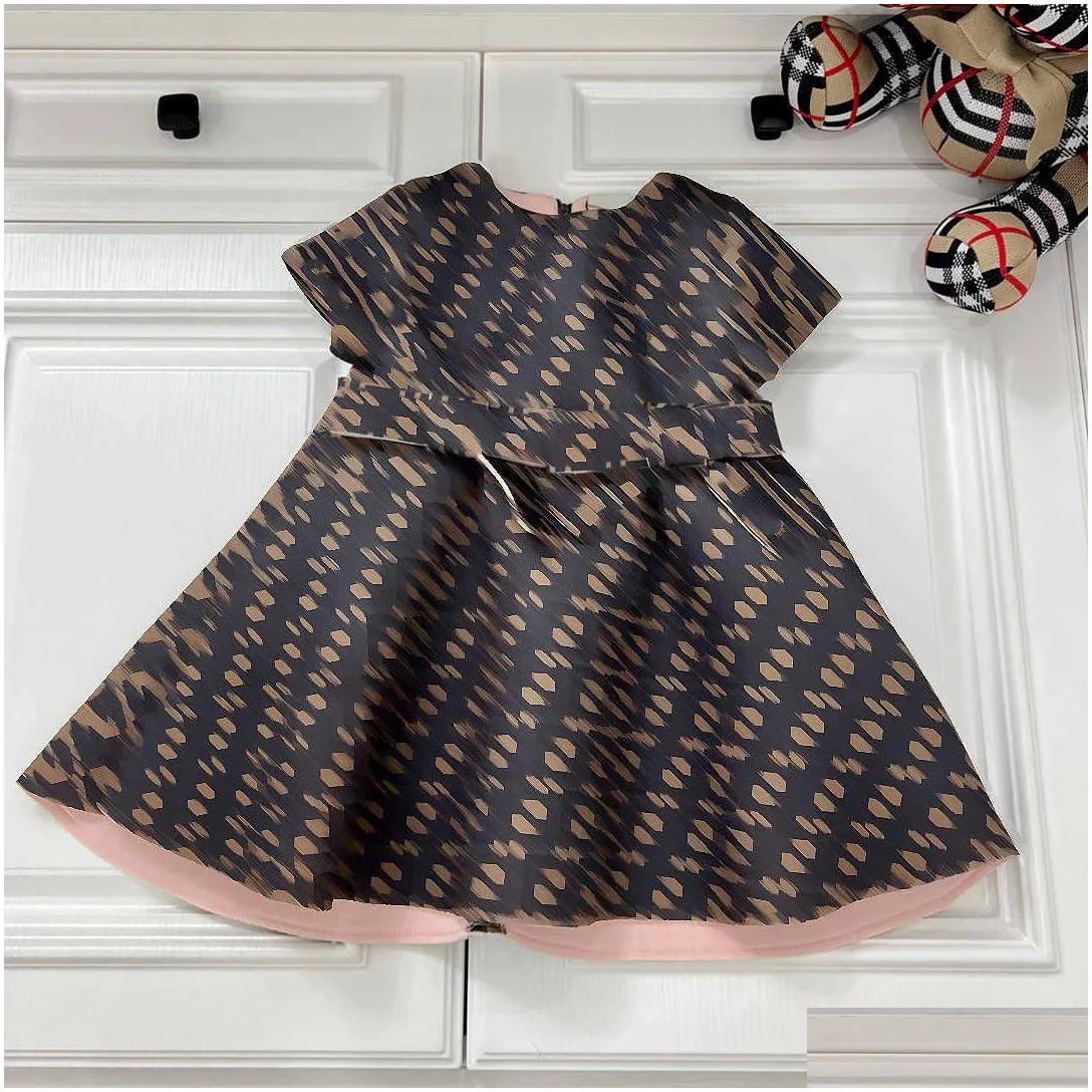 23ss designer girl bowknot dressshirt brand kids dresses for big girls fashion dress Short sleeve cotton dress Casual Pleated skirt