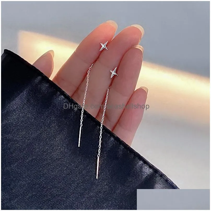 Dangle & Chandelier Fashion Long Wire Tassel Thread Chain Earring Climb Star Heart Beads Pendants Drop Earrings Womens Straight Hangin Dh5Zq