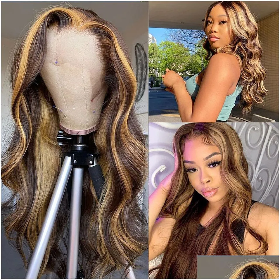 Brazilian Wig for Black Women Human Hair Wigs Honey Blonde Body Wave Lace Front WigHighlight Wig Human Hair Ombre Lace Front Wig