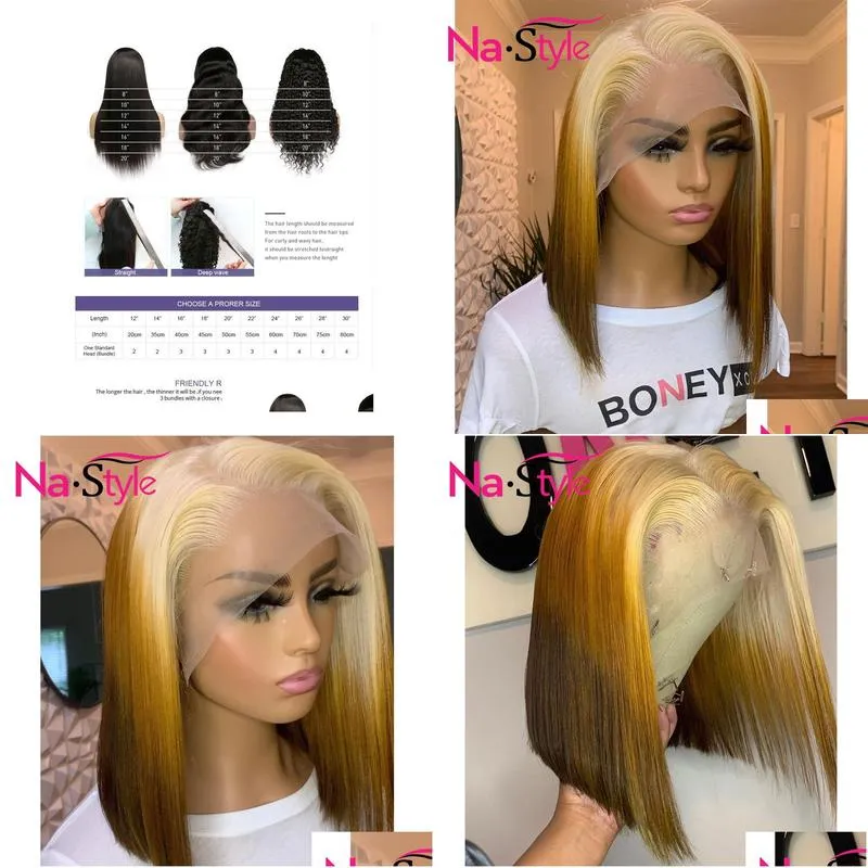 HD Lace Frontal Wig Straight Bob Ombre Blonde 613 Lace Frontal Bob Wig Lace Front Human Hair Wigs Short Wigs Human Hair