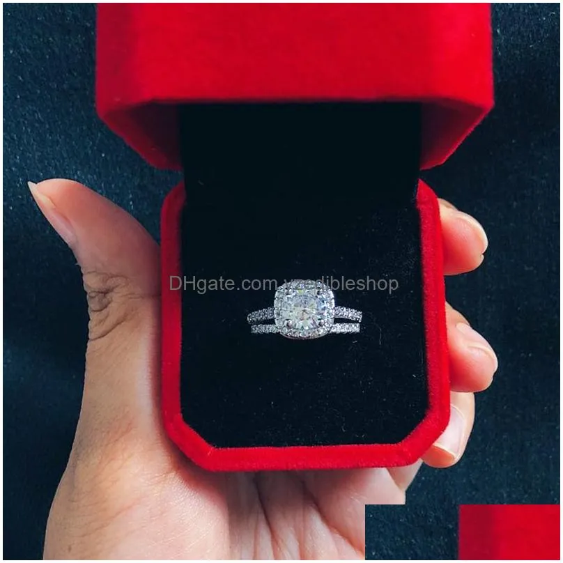 wedding engagement rings set for women couple square silver color cubic zircon birde ring dazzling fashion jewelry sr531-m