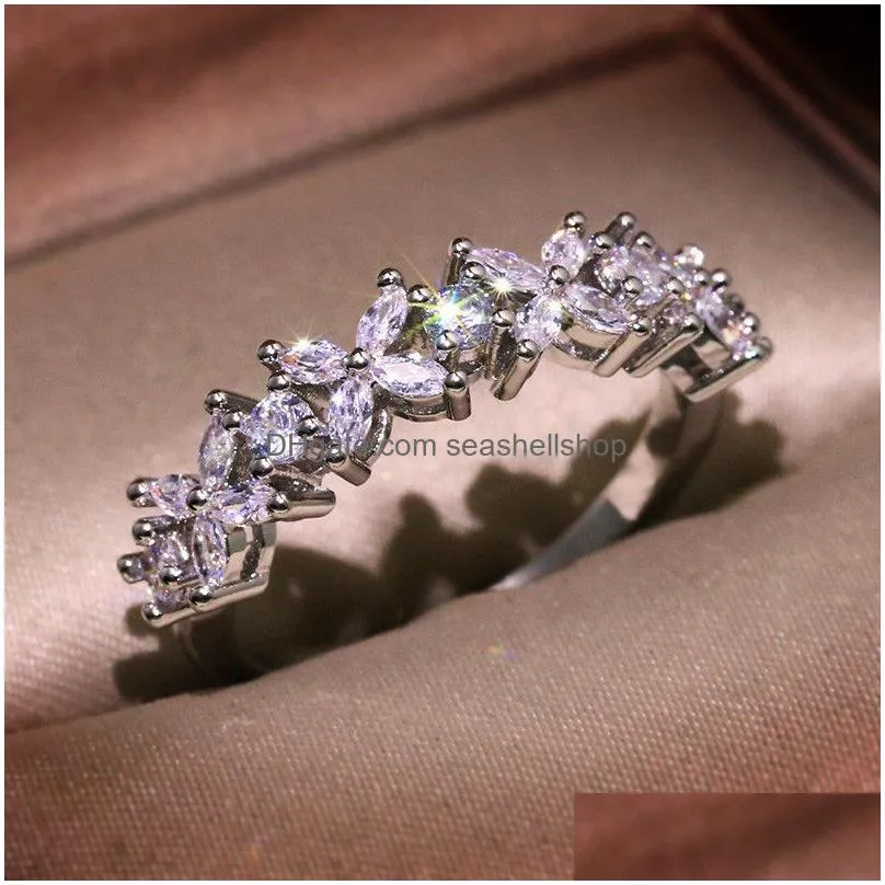 Band Rings Wedding Rings For Women Sier Plated Simple Single Row Cubic Zirconia Temperament Jewelry Ring Drop Cc3118 Drop Delivery Jew Dhstx