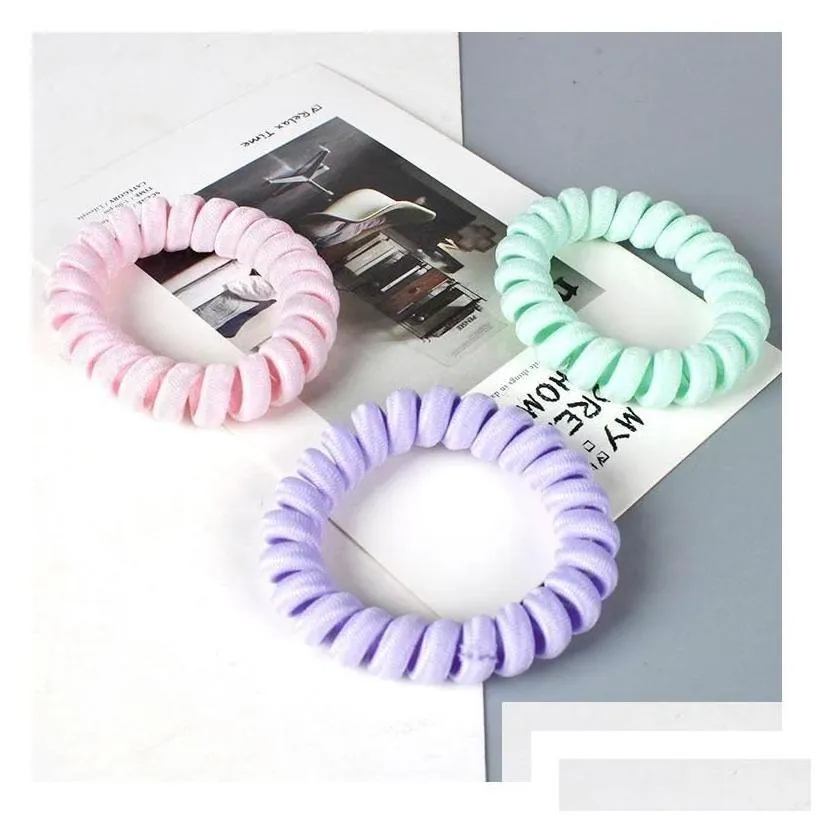 hair accessories high elasticity telephone coil hairband bows 7 colors girl spiral hairties rings rope gum scrunchy jy765 drop deliv