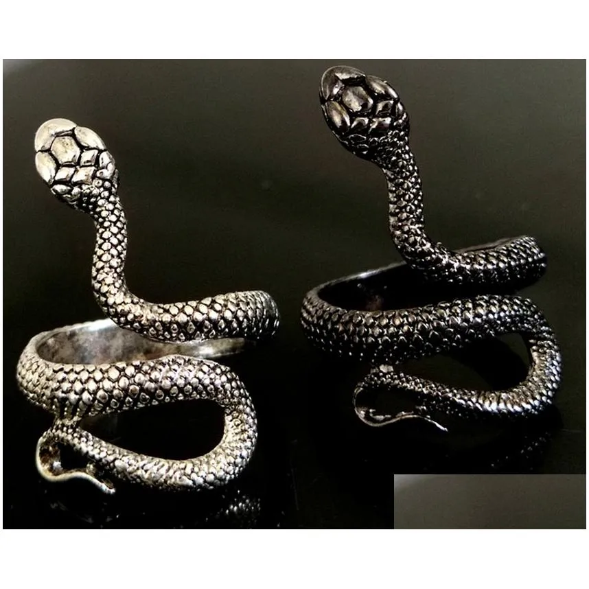 Band Rings Wholesale 30Pcs/Lot Top Mix Retro Punk Exaggerated Snake Ring Men Women Hip Hop Animal Cool Biker Rocker Jewelry Antique Si Dhj31