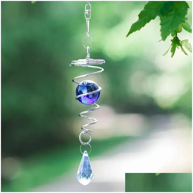 Decorative Objects & Figurines Decorative Objects Figurines Rotating Spiral Tail Wind Chime Crystal Pendant Pendum Garden Nursery Wind Dh9Ca