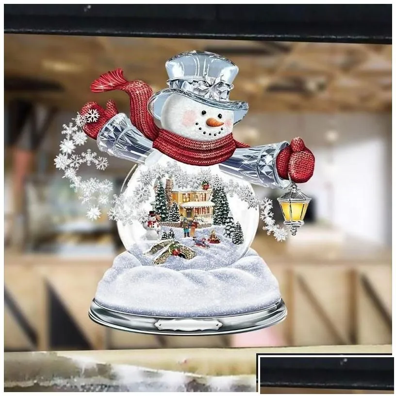 christmas decorations christmas decorations tree snowman santa claus rotating scpture train window stickers pvc 20 30cmchristmas home