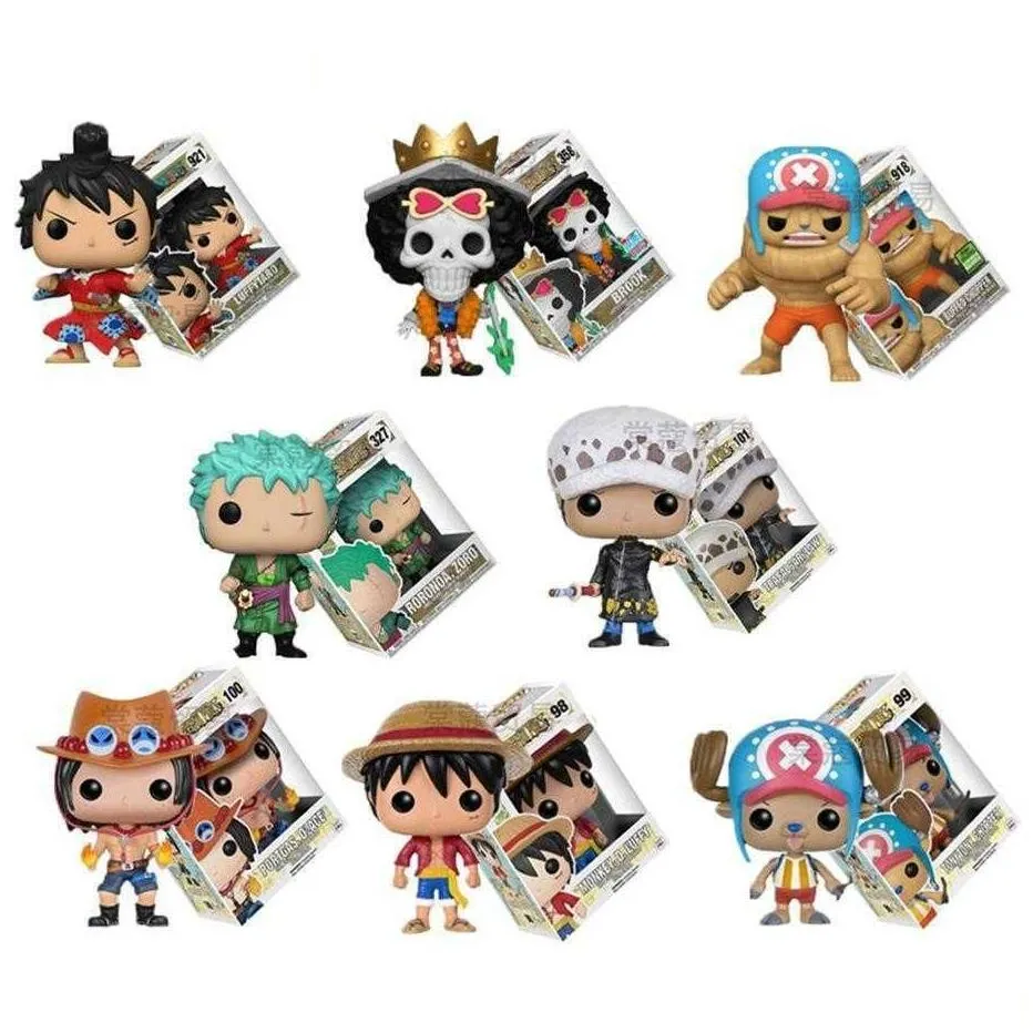 action toy figures huiya01 funko  one piece luffy tony chopper ace zoro roronoa three swords fans model statue home desktop car