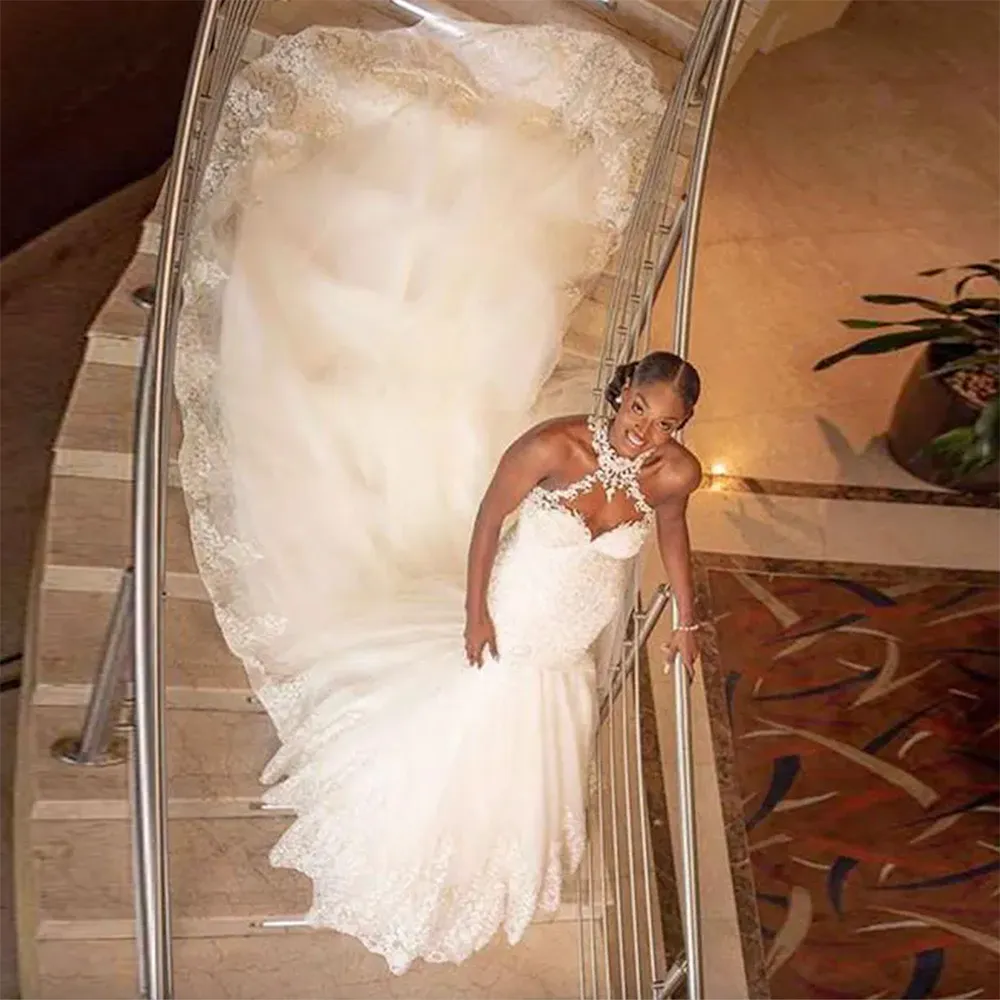 2023 Arabic Aso Ebi Mermaid Wedding Dresses Sheer Neck Bridal Gowns Sexy Plus Size Bride Gowns