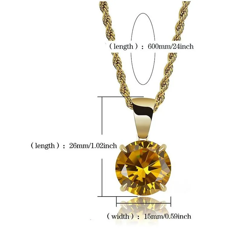 Pendant Necklaces Mens Womens 18K Gold Colorf Cubic Zirconia Pendant Chain Necklace Hip Hop Rapper Princess Cut Big Round Diamond Jewe Dhsn2