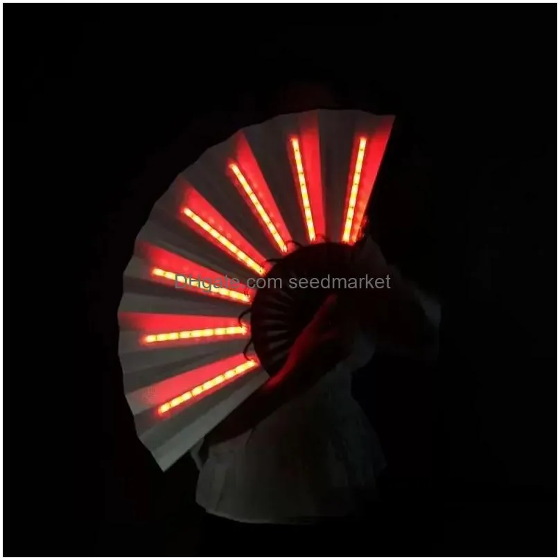 party decoration 1pc luminous folding fan 13inch led play colorful hand held abanico fans for dance neon dj night club party b1101