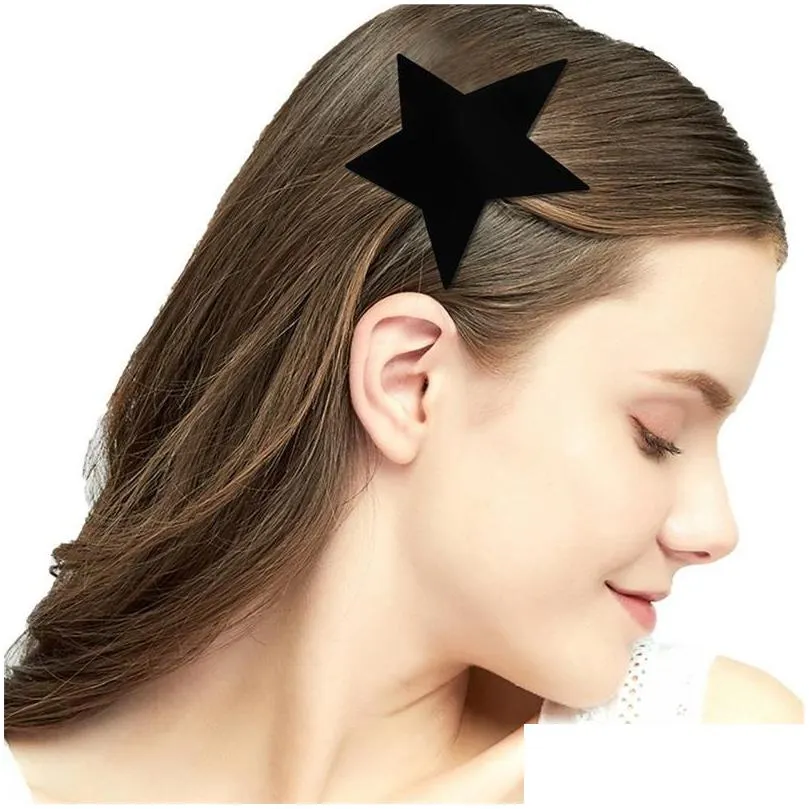 Hair Clips & Barrettes Length 10 Cm Large Five-Pointed Star Barrettes Women Glitter Spring Clip Plastic Alloy Hairpins For Headdress P Dhzms