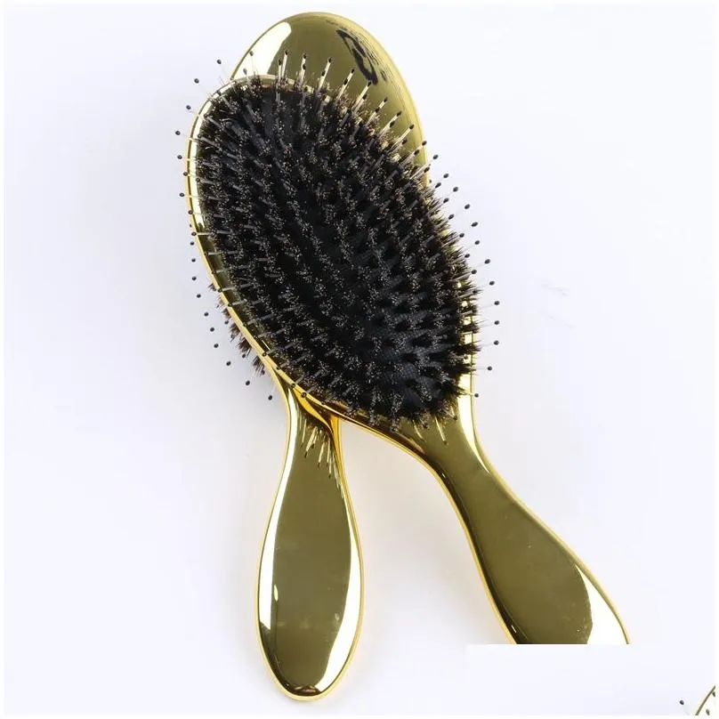 golden color boar bristle brushes professional salon hairdressing brush hair extensions tools