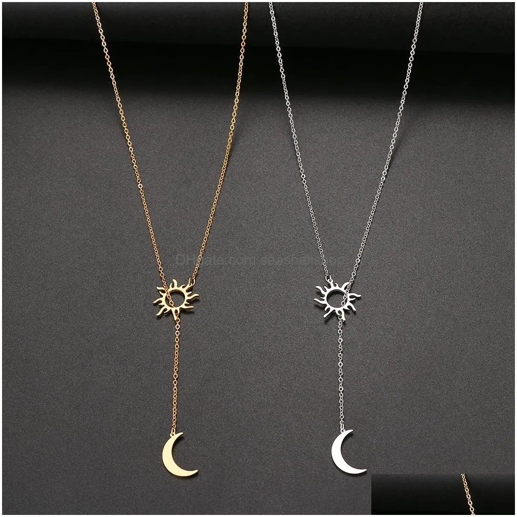 Pendant Necklaces Stainless Steel Sun Totem And Moon Necklace For Women Fashionable Exquisite Summer Must-Have Party Friend Jewelry Dr Dhlbi