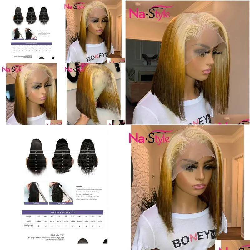 HD Lace Frontal Wig Straight Bob Ombre Blonde 613 Lace Frontal Bob Wig Lace Front Human Hair Wigs Short Wigs Human Hair