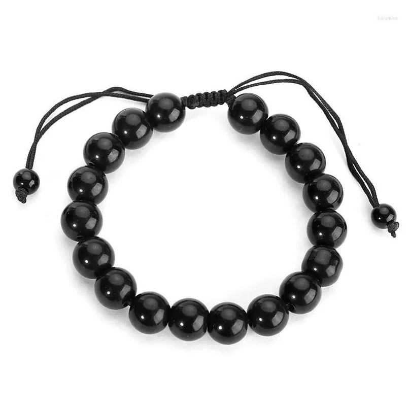 Chain Link Bracelets 1 Pc Black Obsidian Stone Beads Bracelet Adjustable Men Women Therapy Anklet Ball Jewelry Valentines Present Drop Dh0Tg