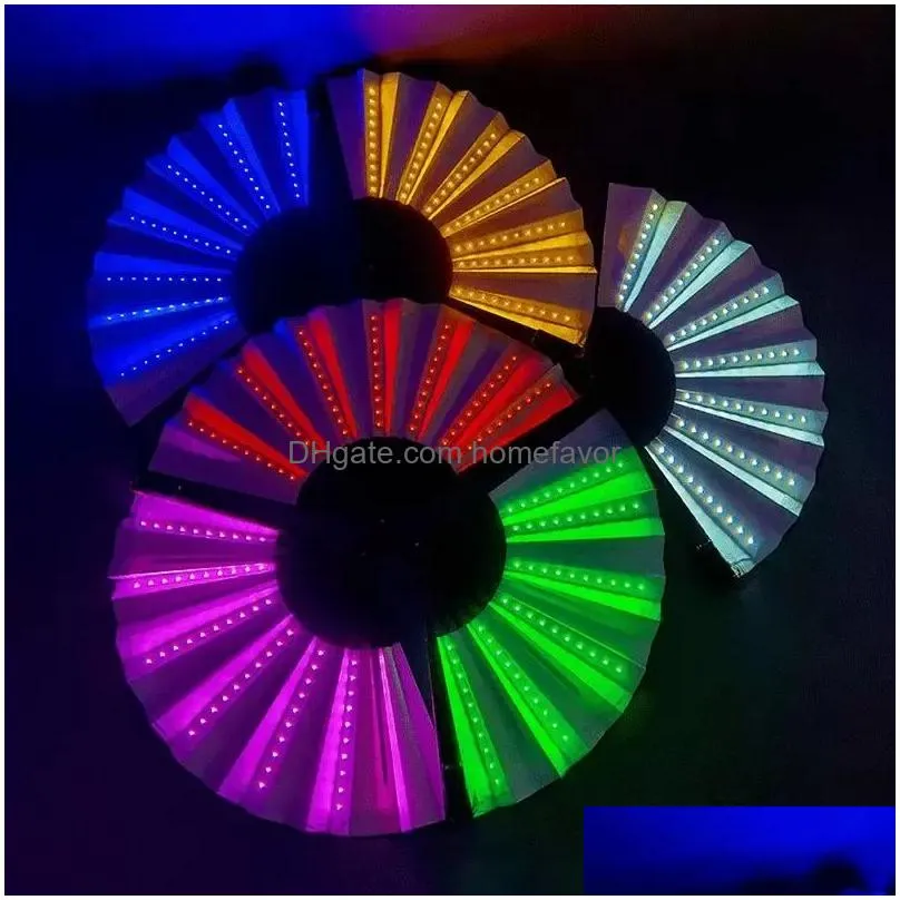 party decoration 1pc luminous folding fan 13inch led play colorful hand held abanico fans for dance neon dj night club party b1101