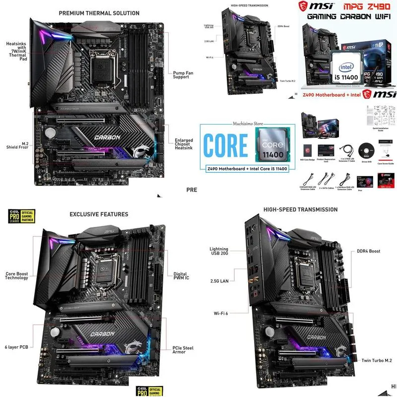 Intel Core i5 11400 Combo 1200 MSI Z490 Gaming i5 11400 Motherboard CPU Combo LGA1200 DDR4 Desktop Intel Z490 Mainboard Kit