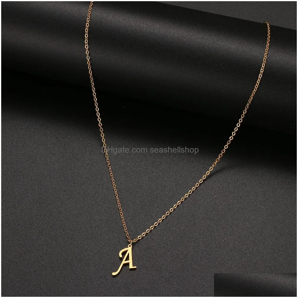 Pendant Necklaces Women A-Z Alphabet Rose Gold Letter Pendant Necklaces Personalization Stainless Steel Necklace Glamour Jewelry Drop Dh2Jw