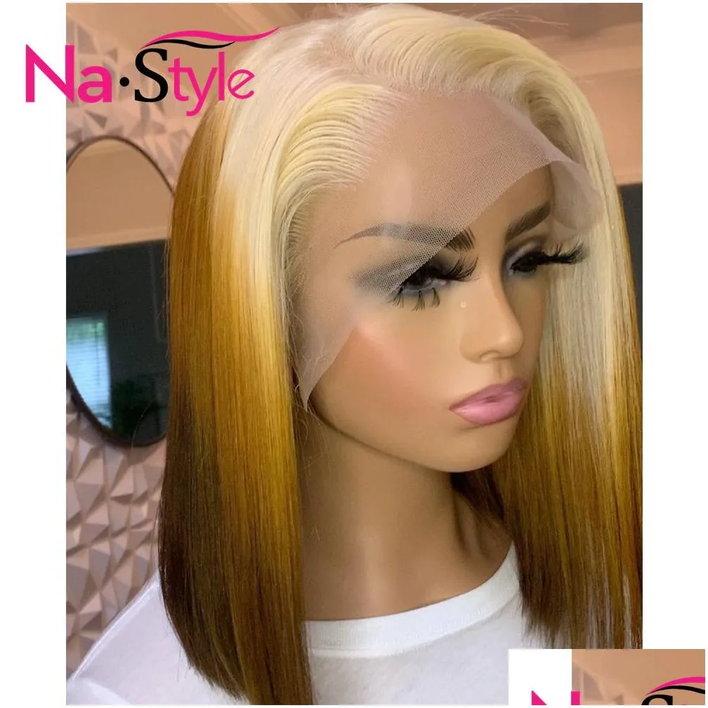 HD Lace Frontal Wig Straight Bob Ombre Blonde 613 Lace Frontal Bob Wig Lace Front Human Hair Wigs Short Wigs Human Hair