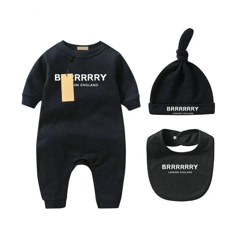 infant born baby girl designer brand letter costume overalls clothes jumpsuit kids bodysuit for babies outfit romper outfi bib hat 3-piece