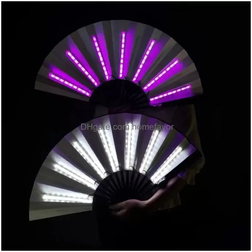 party decoration 1pc luminous folding fan 13inch led play colorful hand held abanico fans for dance neon dj night club party b1101