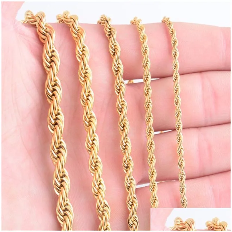 Chains High Quality Gold Plated Rope Chain Stainless Steel Necklace For Women Men Golden Fashion Twisted Chains Jewelry Gift 2 3 4 5 6 Dhmik